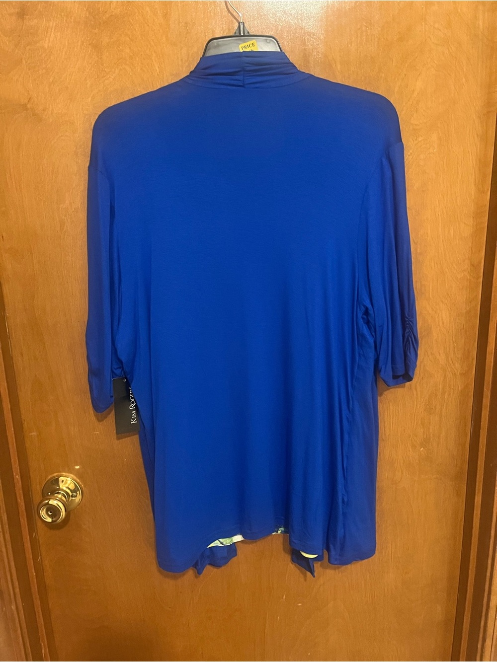 Kim Rogers Royal Blue Open Front Cardigan with Green Patterned Shell - Picture 5 of 5